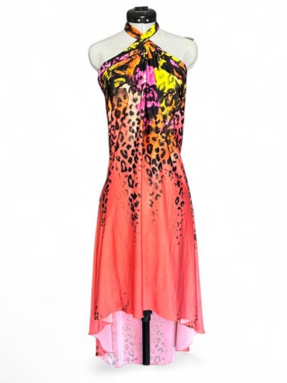VENUS Large Multi Color Cheetah Print Y2K Rave Festival High Low Party Dress